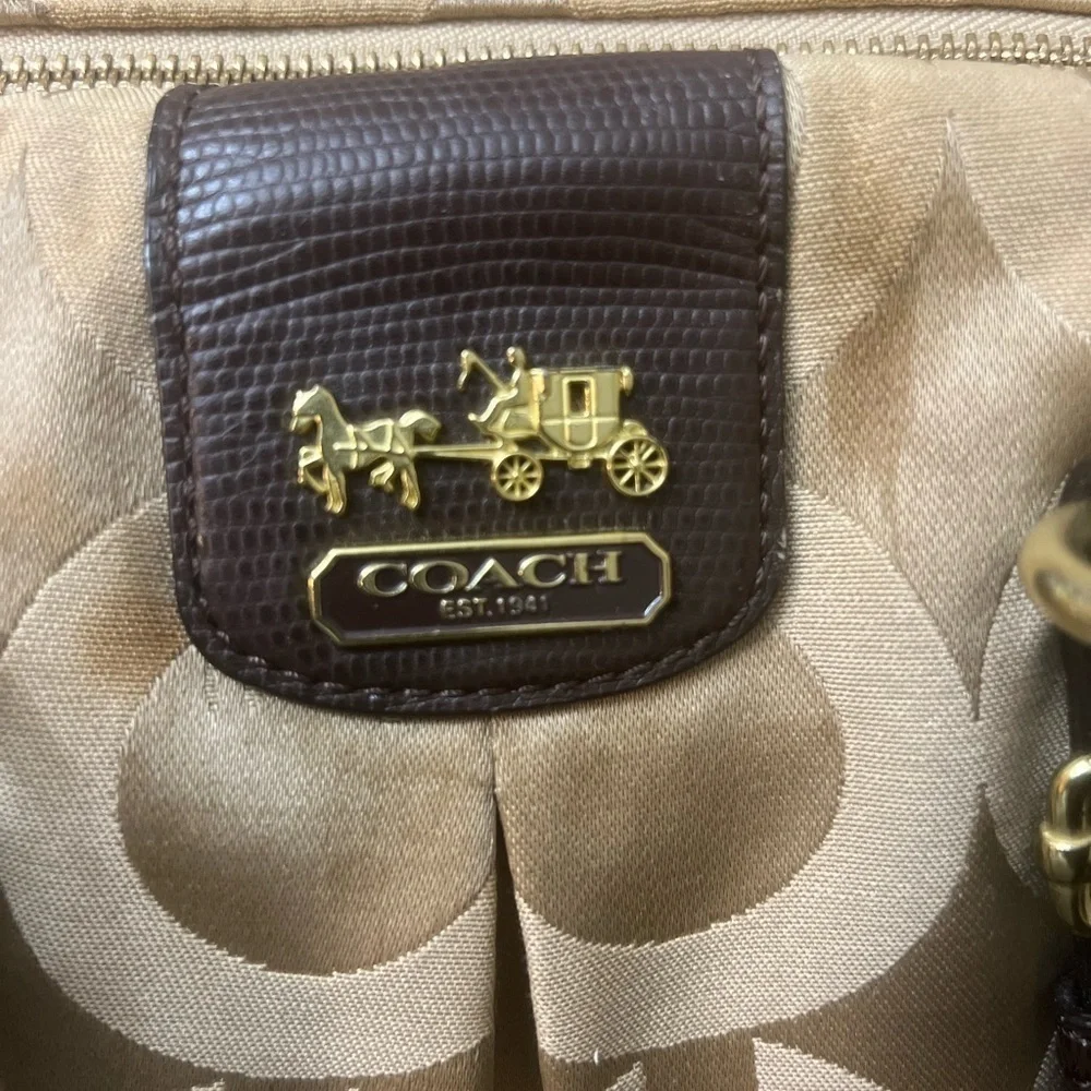 COACH Madison Audry Signature C Logo Khaki Sateen & Leather Shoulder Bag#21124